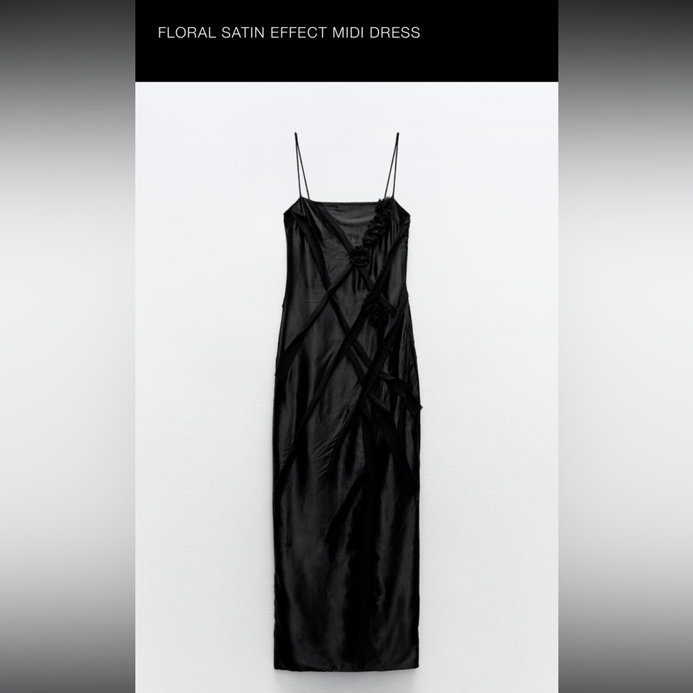 Zara floral raised appliqué satin effect dress - Picture 4 of 10